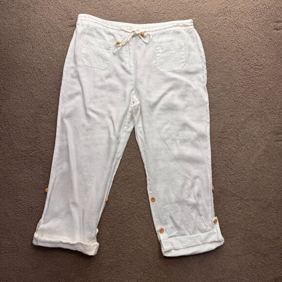 Style & Co Linen Pants Womens 8 Roll Up Embroidered Pocket Pull On Wide Leg Boho - Picture 6 of 6